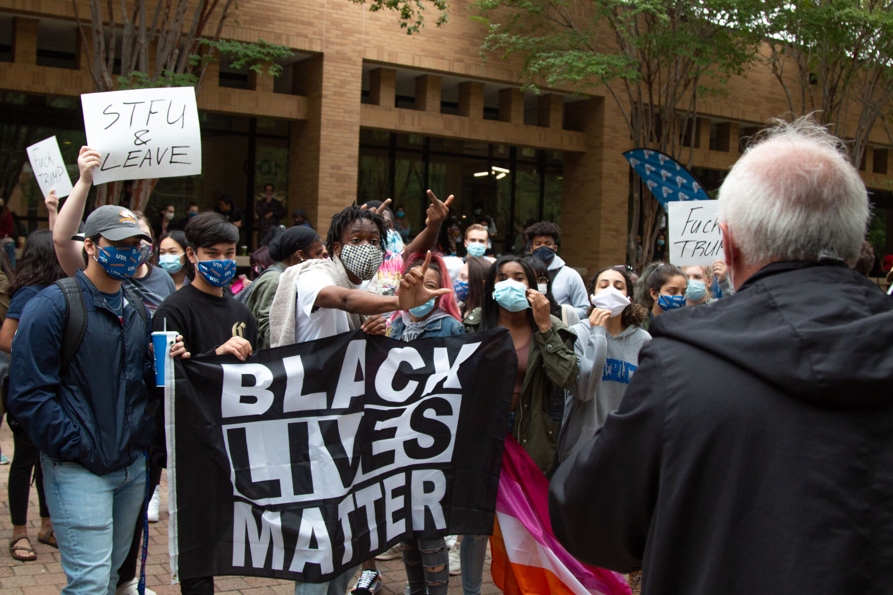 Photos: UTA students stage counterprotest against anti-abortionist on campus